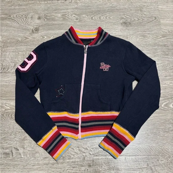 Y2K Rocawear Varsity Zip Up Jacket Navy Pink Size M - Picture 3 of 7